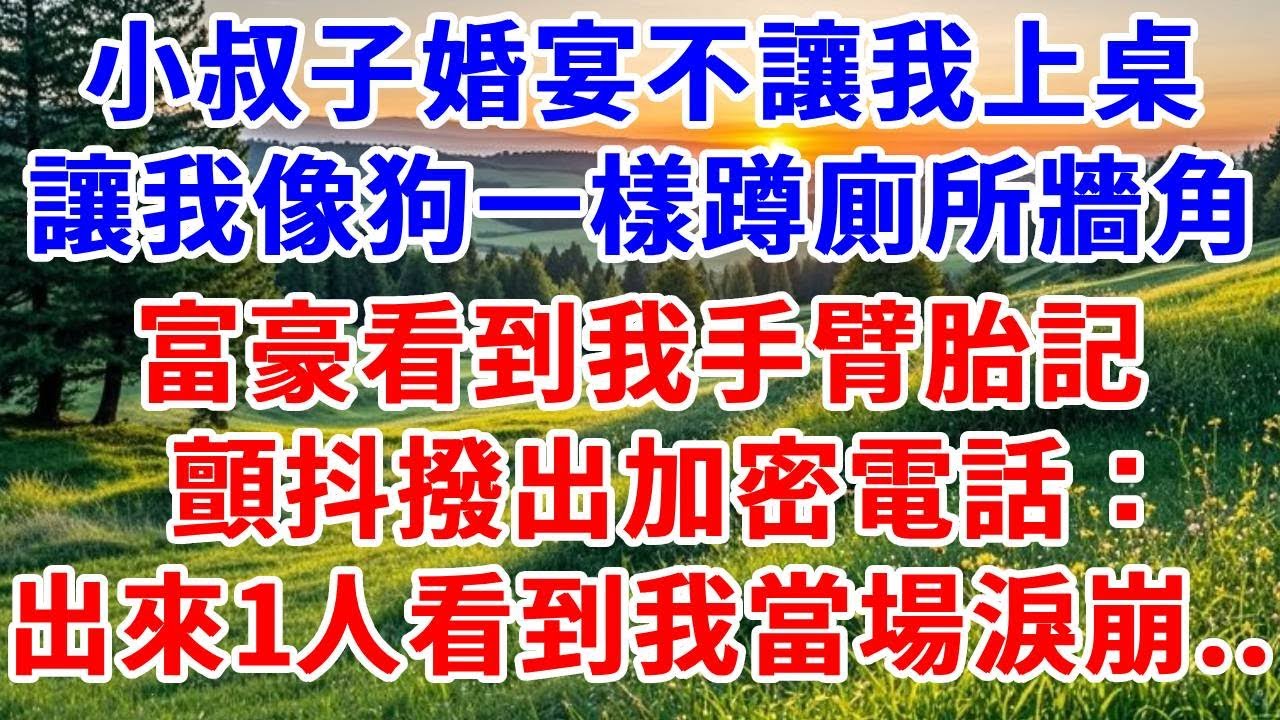 小叔子婚宴不讓我上桌，讓我像狗一樣蹲在廁所牆角。富豪看到我手臂胎記，顫抖撥出加密電話，出來一人看到我當場淚崩...#詩涵講故事#為人處世#生活經驗#情感故事#晚年哲理#說故事#完結文#原創故事