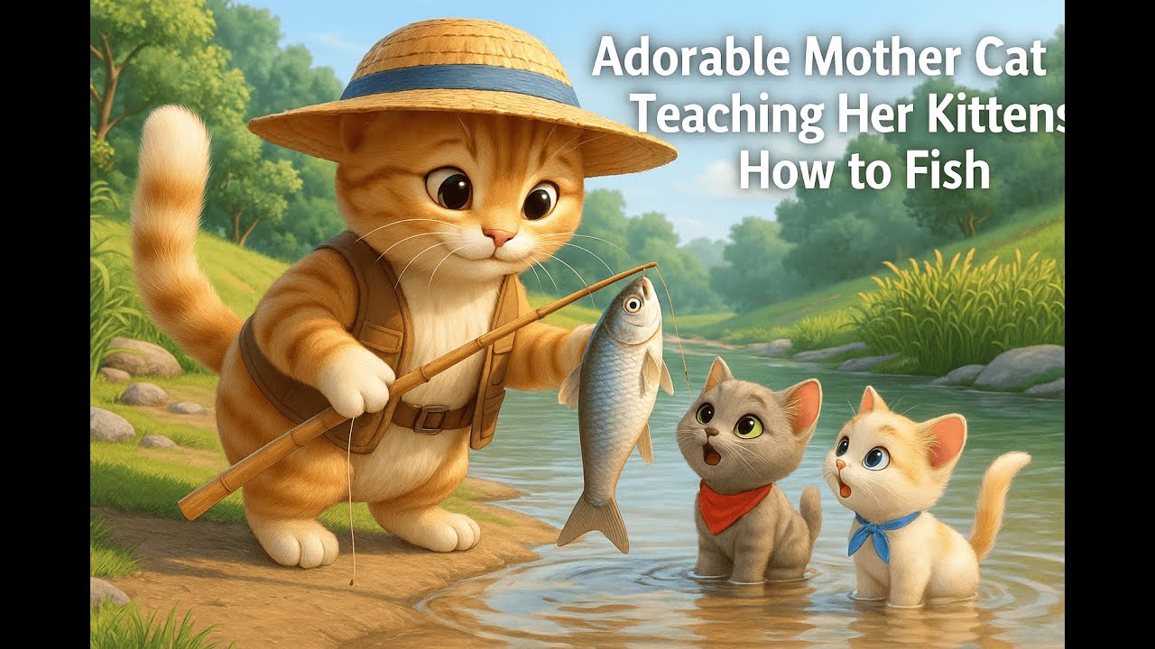 Adorable Mother Cat Teaching Her Kittens How to Fish 🐱💧