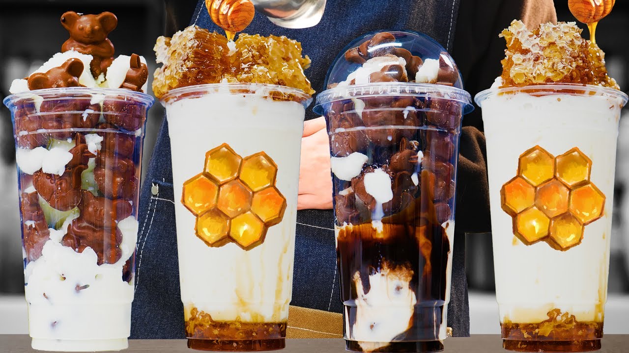 NEW MENU 🍯🍫 초콜릿 vs 꿀 🍯 달콤한 대결! 🍫Chocolate vs Honey🍫🍯 🎨Gallery Cafe vlog🎨 【4K】 카페 브이로그 カフェブイログ ASMR