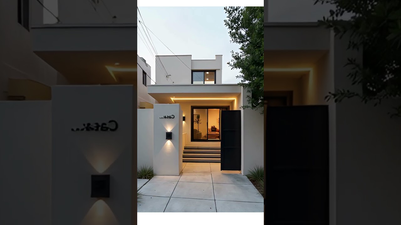 Contrast and Calm - A Modern Home with Warm Entry Lighting #contemporaryliving #homedesign  #relax