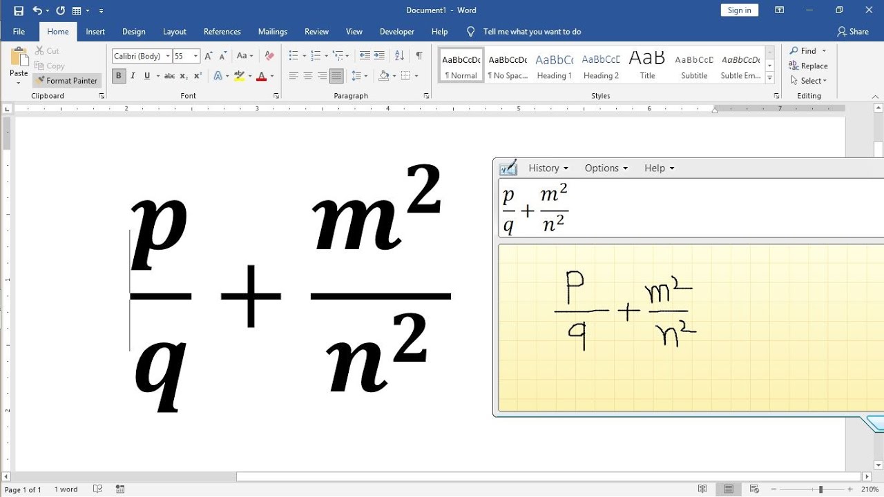 How to type fraction in MS Word | Using math input panel