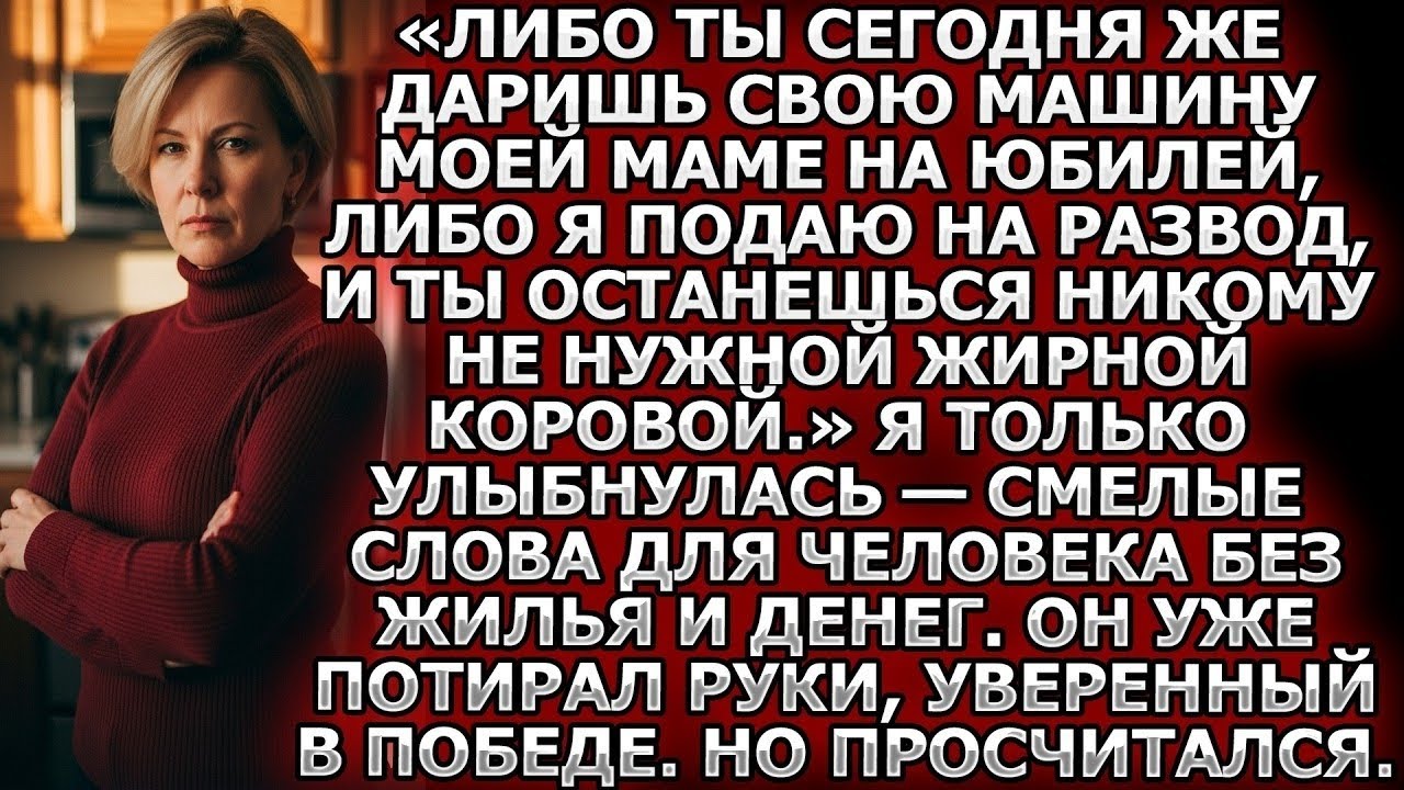 «Отдай машину маме или подам на развод!» Я лишь улыбнулась: смелые слова для нищего. Он просчитался.