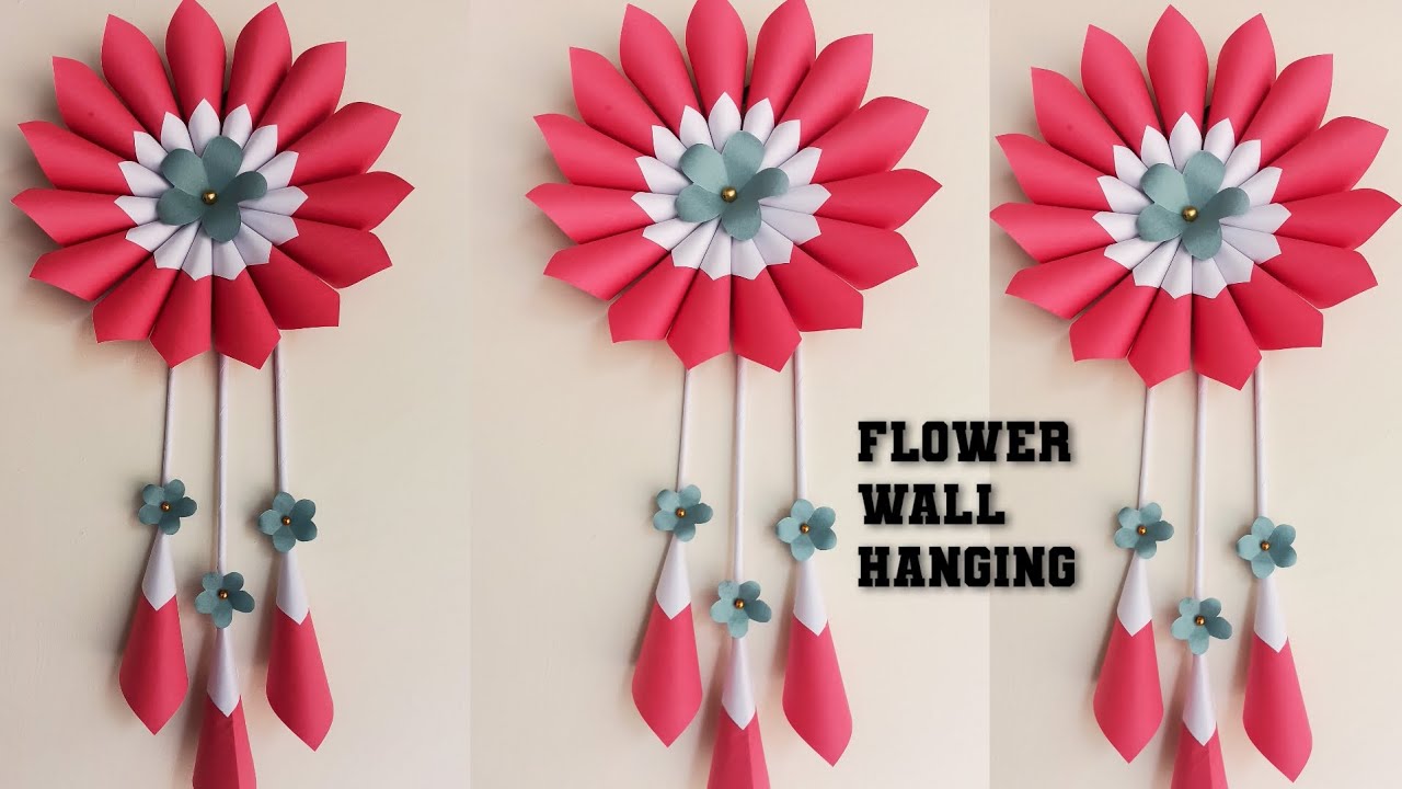 Red and White Paper Flower Wall Hanging - Beautiful Handmade Wall Hanging with Paper Step-by-Step