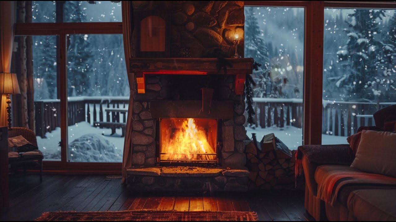 4K Fireplace Ambience 🔥 | Snow Outside ❄️ | 1.5 Hours Focus Music (113 BPM)