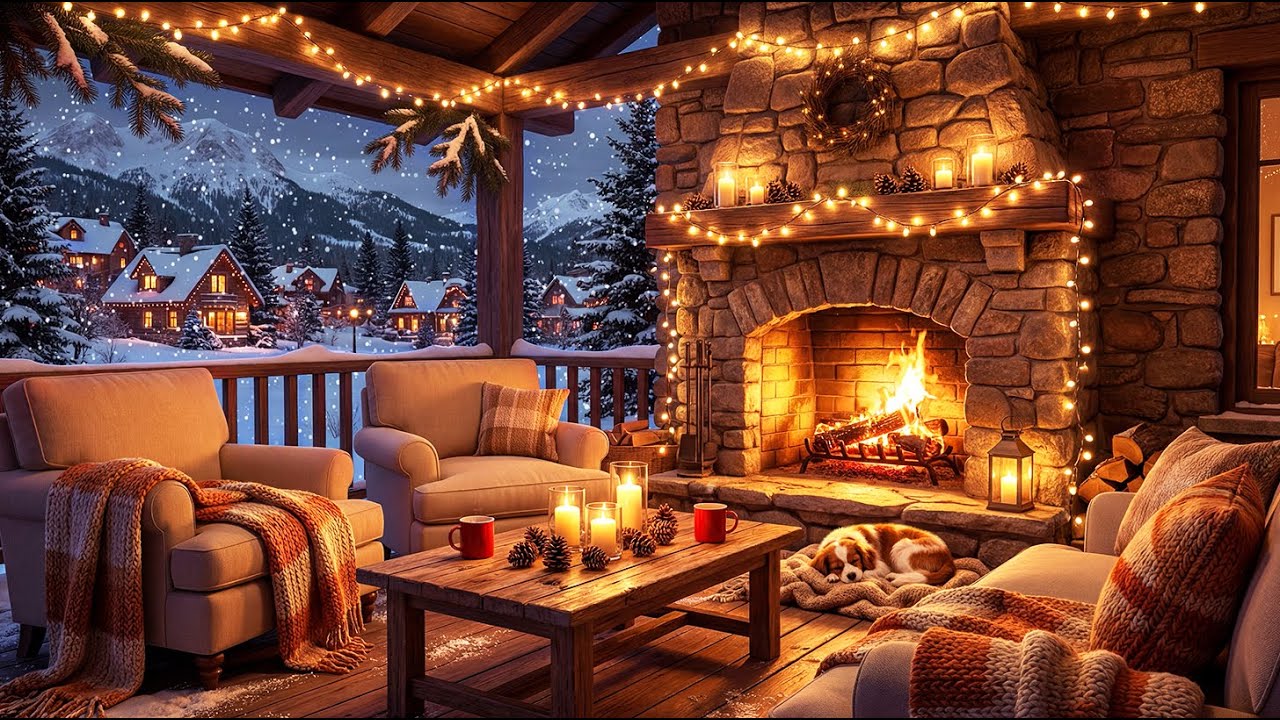 Fireplace Ambience for Sleep – Cozy Winter Cabin Night with Crackling Fire