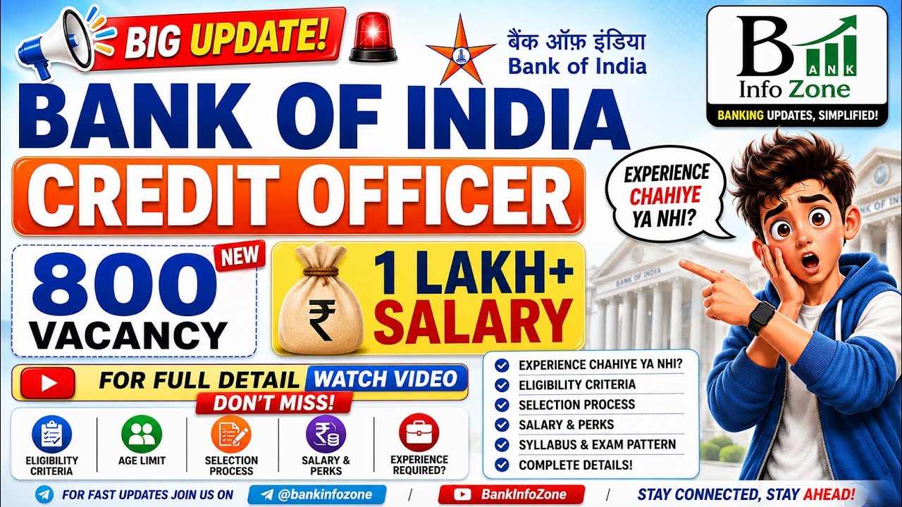 🚨 GOOD NEWS! BANK OF INDIA CREDIT OFFICER 800 VACANCIES | ₹1 LAKH+ SALARY | FULL DETAILS