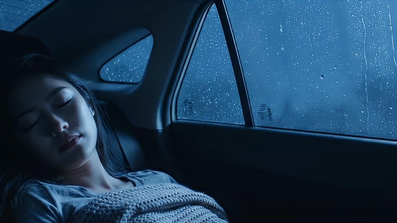 Overcome Stress to Sleep Fast with Soothing Rain & Thunder Inside Car on Country Road at Night,