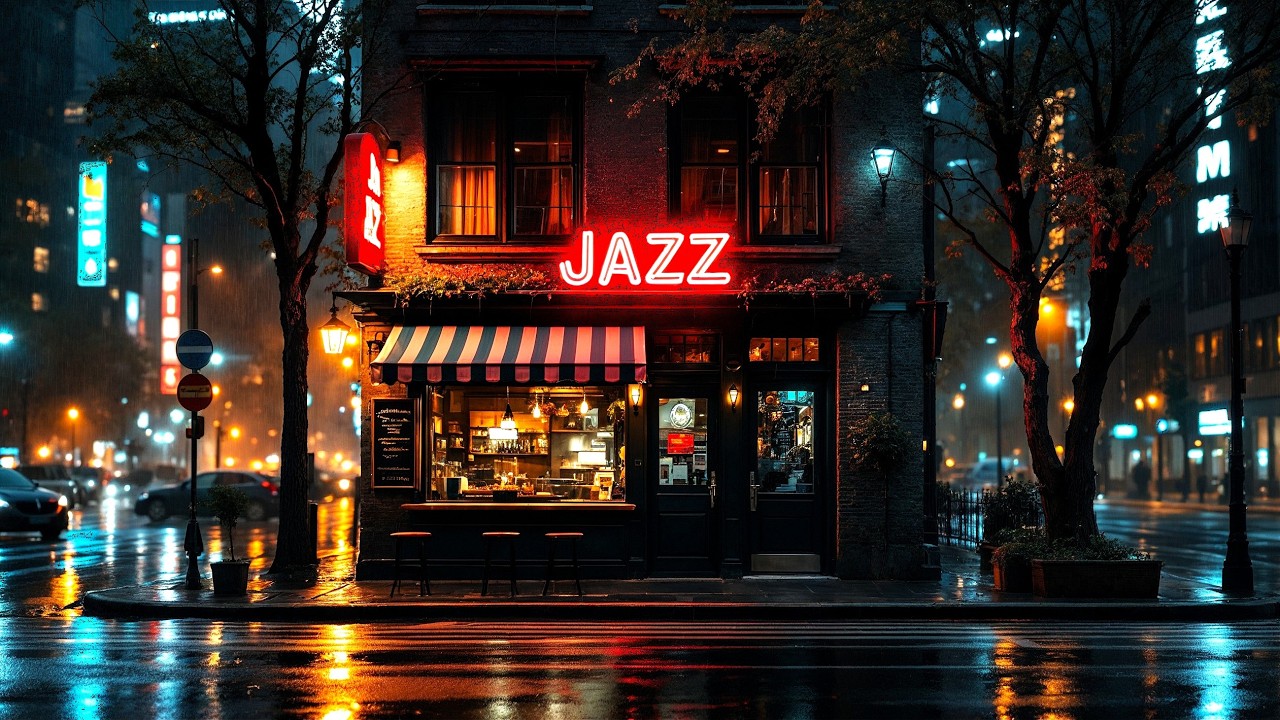 Расслабьтесь с идеальным ночным джазовым опытом 🌙 Rainy City Vibes 🌧️