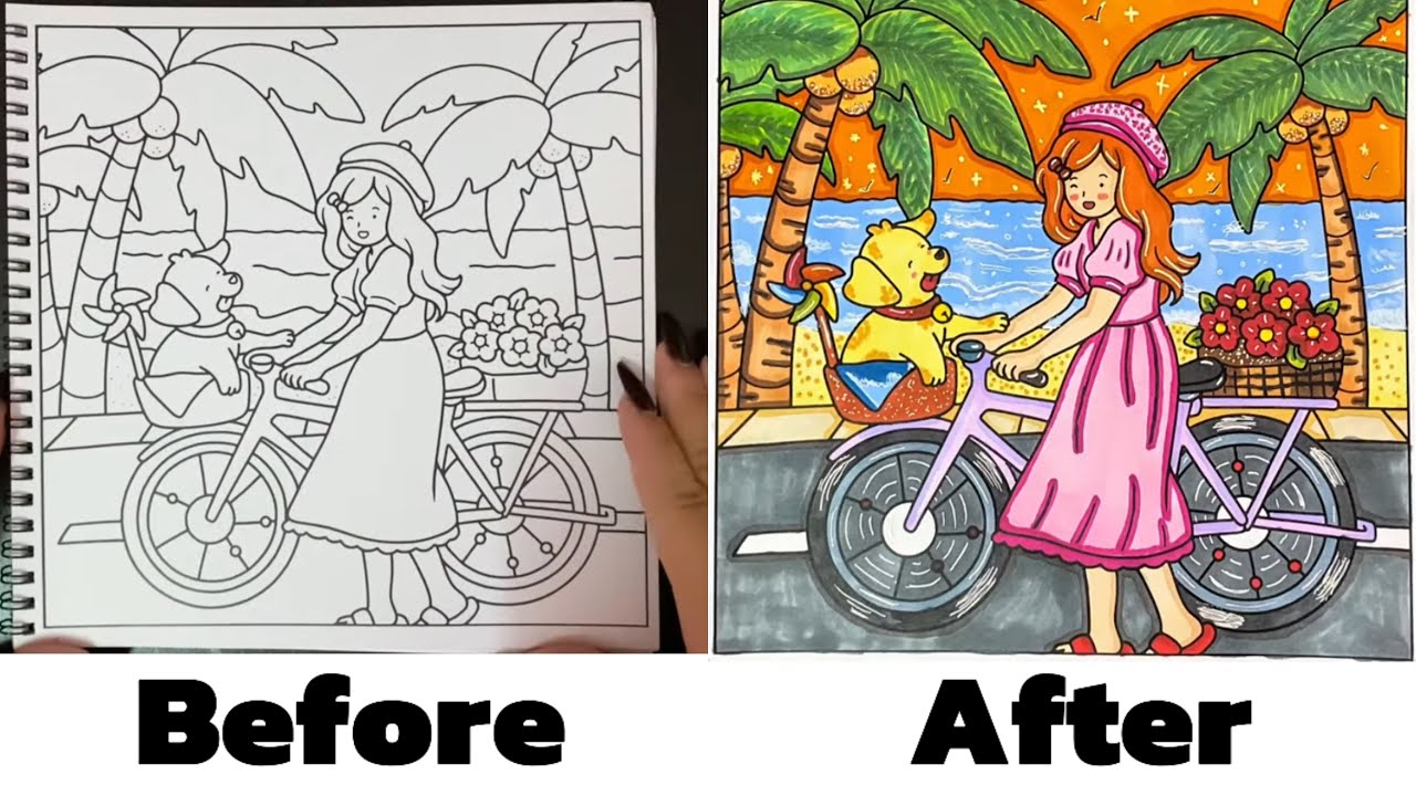 Seaside Bicycle Ride – Coloring Page I Soft Life 🌿✨
