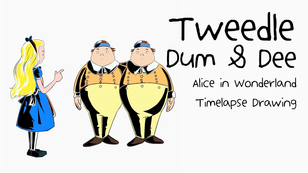 Drawing Characters: Alice in Wonderland - Tweedle Dum & Dee #drawing #live #timelapse