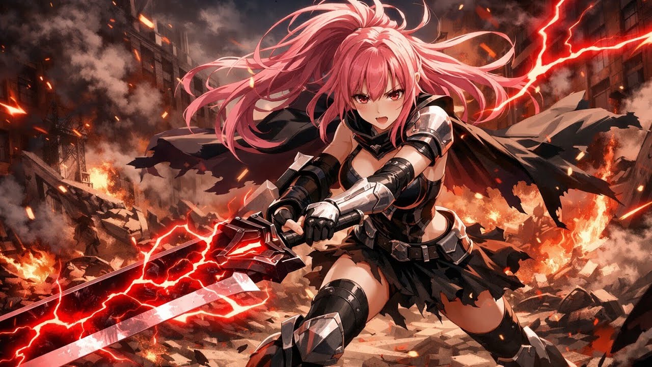 Epic Anime Battle : Red Lightning Sword | Heroic Female Warrior Fight Scene