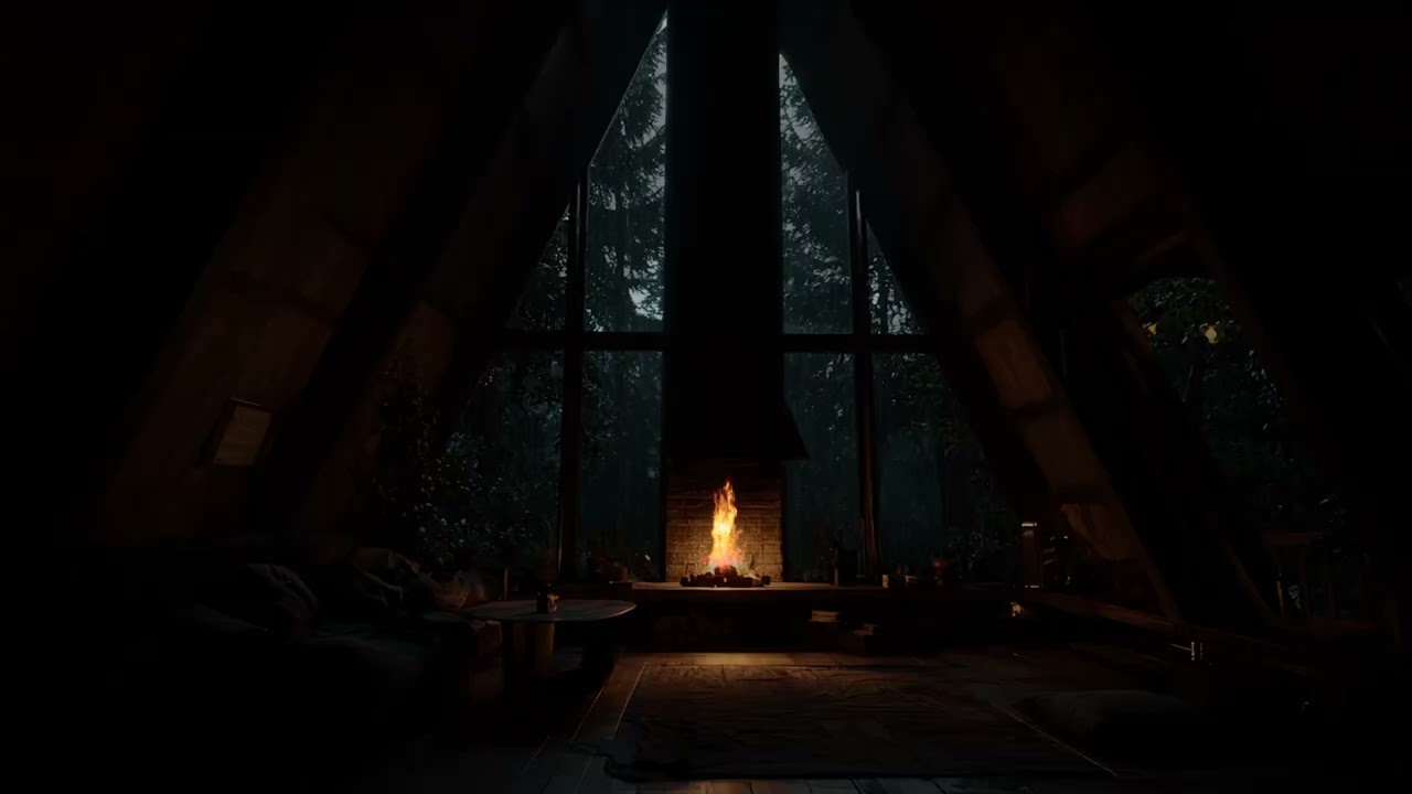 Rainy Night Sleep  Rain and Fireplace Harmony for Nighttime Relaxation   Rainy Night Retreat