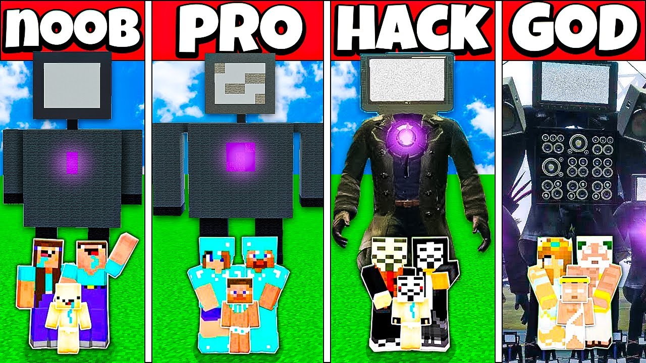 TVMAN MECHA BOSS BUILD CHALLENGE - NOOB vs PRO vs HACKER vs GOD Minecraft Animation