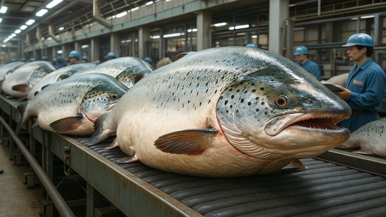 MILLONES de Salmones Gigantes Procesados en Esta Fábrica para el Mercado Global