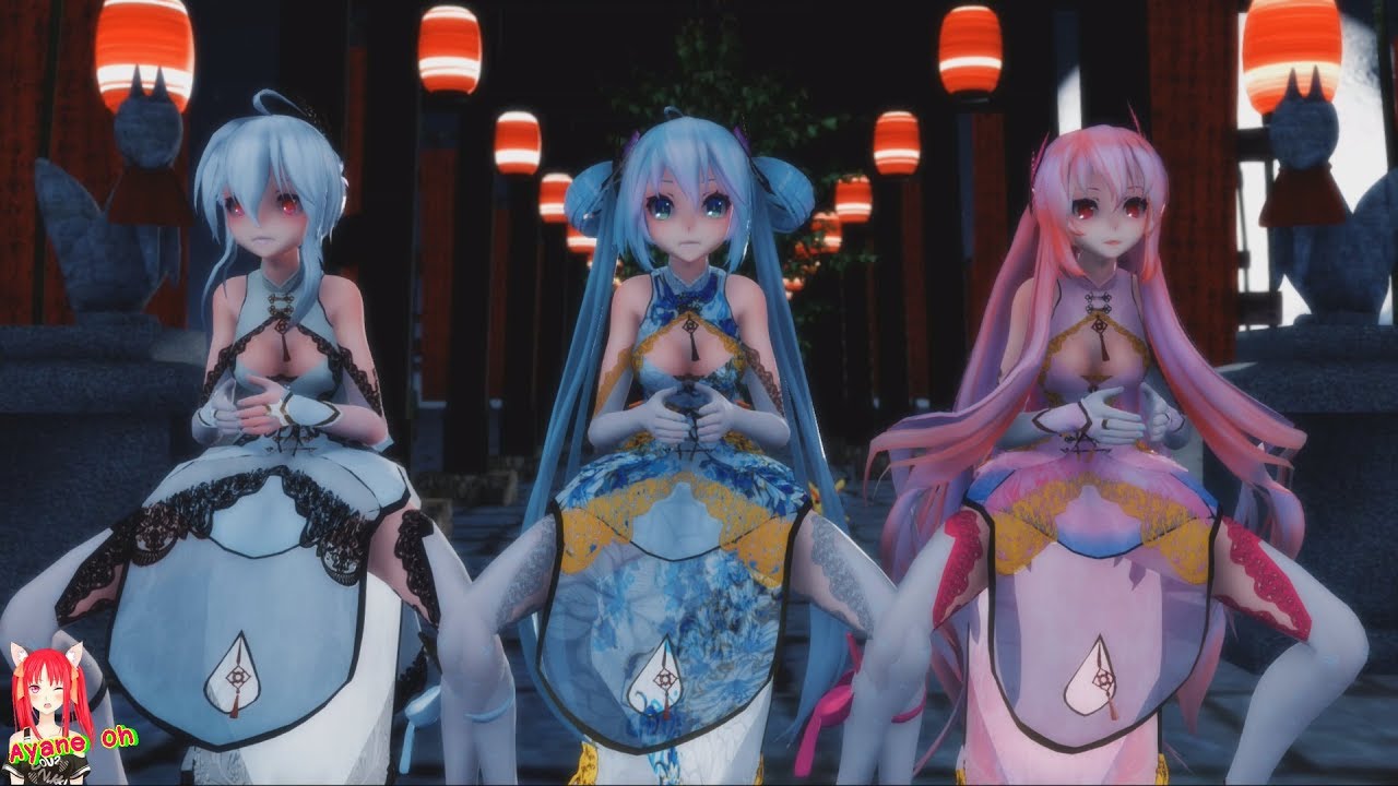 ♥MMD 4K♥ Little Apple•TDA China Dress Miku 蓝纹•TDA China Dress luka 粉色•TDA China Dress Haku 白色