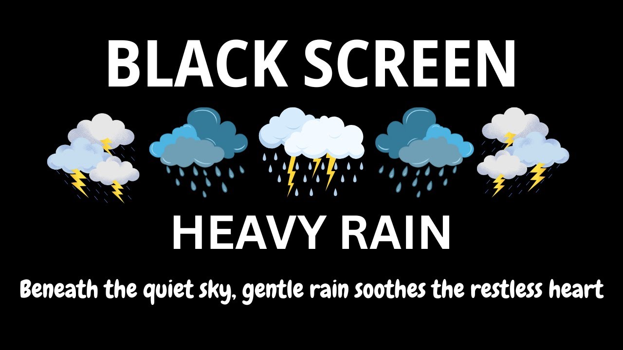 Continuous Heavy Rain Sounds with Thunder BLACK SCREEN for Deep Sleep, No Light