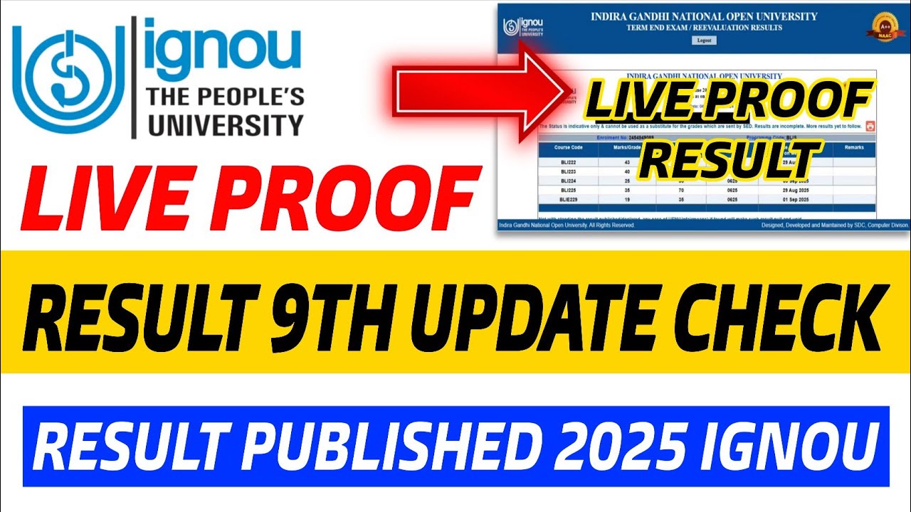 IGNOU Results 9th Update 2025 Live Proof Result Update June 2025 IGNOU Result 9th update IGNOUResult