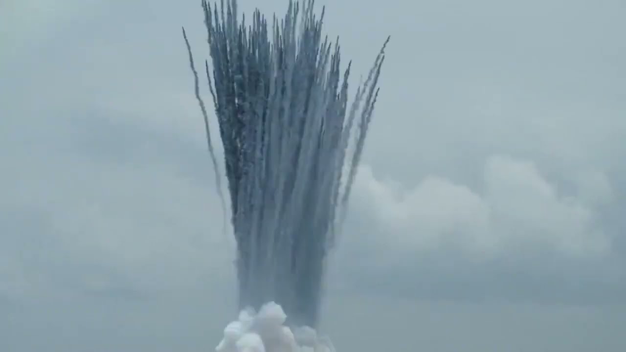 Daytime fireworks by artist Cai Guo-Qiang