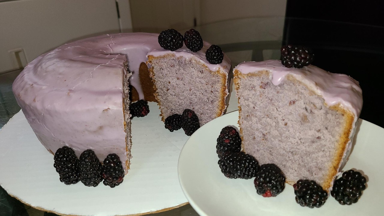 Blackberry Pound Cake with blackberry icing from scratch.