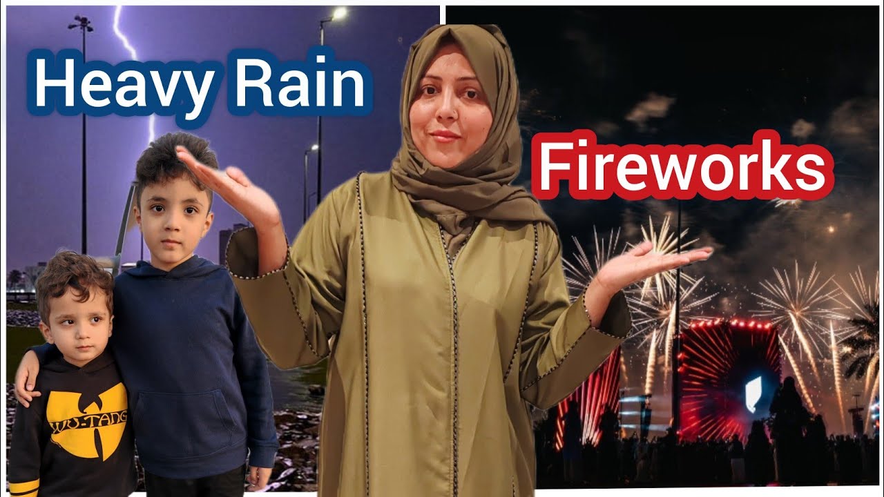 Heavy Rain Thunderstorm 🌧️⚡ in Saudi Arabia | Fireworks Begin 🎆 2025 | Full Vlog