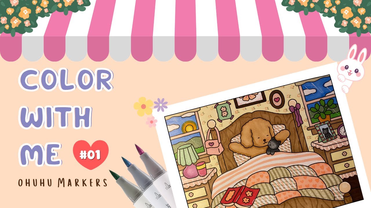 Color With Me 01 | Bobbie Goods - Day to Night | Ohuhu Markers | Relaxing Music & ASMR