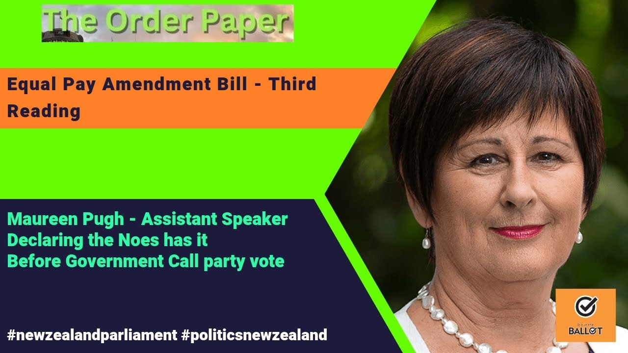 Maureen Pugh wrongly declaring a noe vote on the Equal Pay Amendment Bill - Third Reading