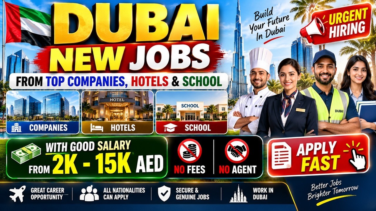 Dubai Jobs 2026 | Urgent Hiring in Top Companies, Hotels & Schools | Salary Up to 15K AED