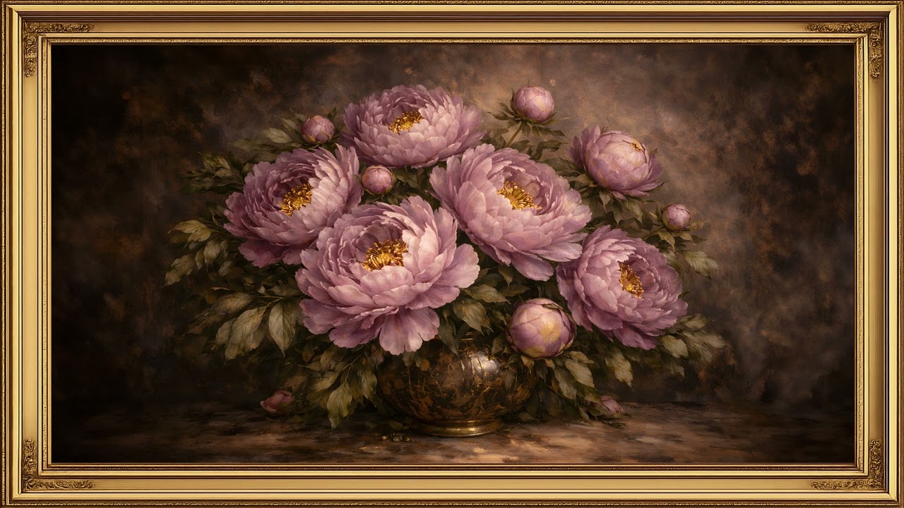 Vintage Dusty Rose Peony Floral Painting | Frame TV Art 4K Screensaver (3 Hours)