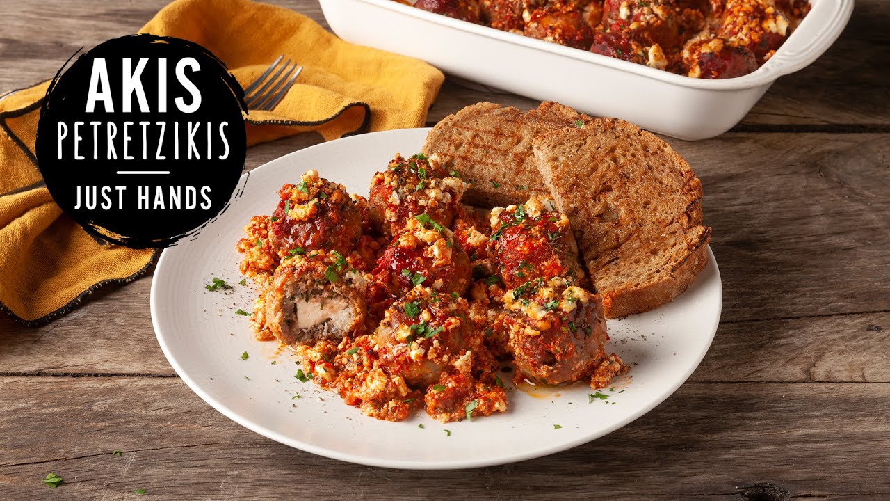 Feta Stuffed Meatballs in Tomato Sauce | Akis Petretzikis