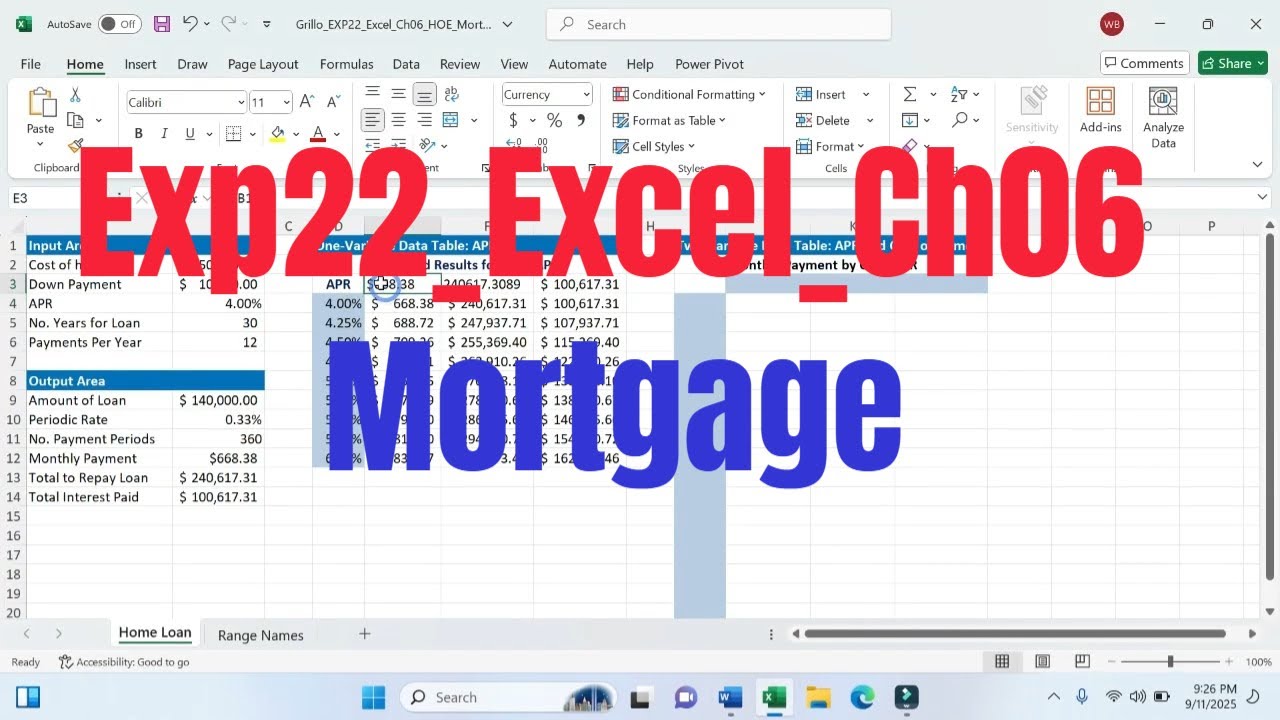 Exp22_Excel_Ch06_HOE - Mortgage | Exp22 Excel Ch06 HOE  Mortgage | Exp22 | @PearsonSolution