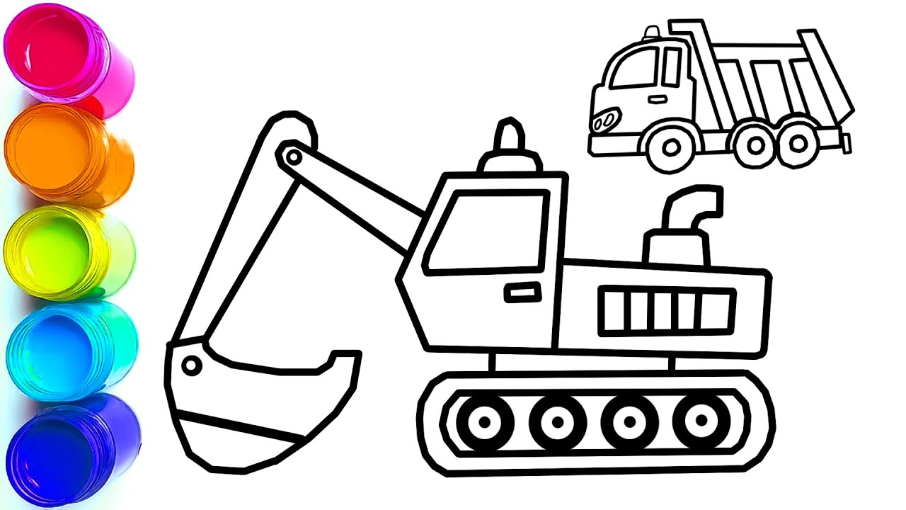 How to draw Excavator step by step | Excavator Drawing Painting Coloring for Kids & Toddlers