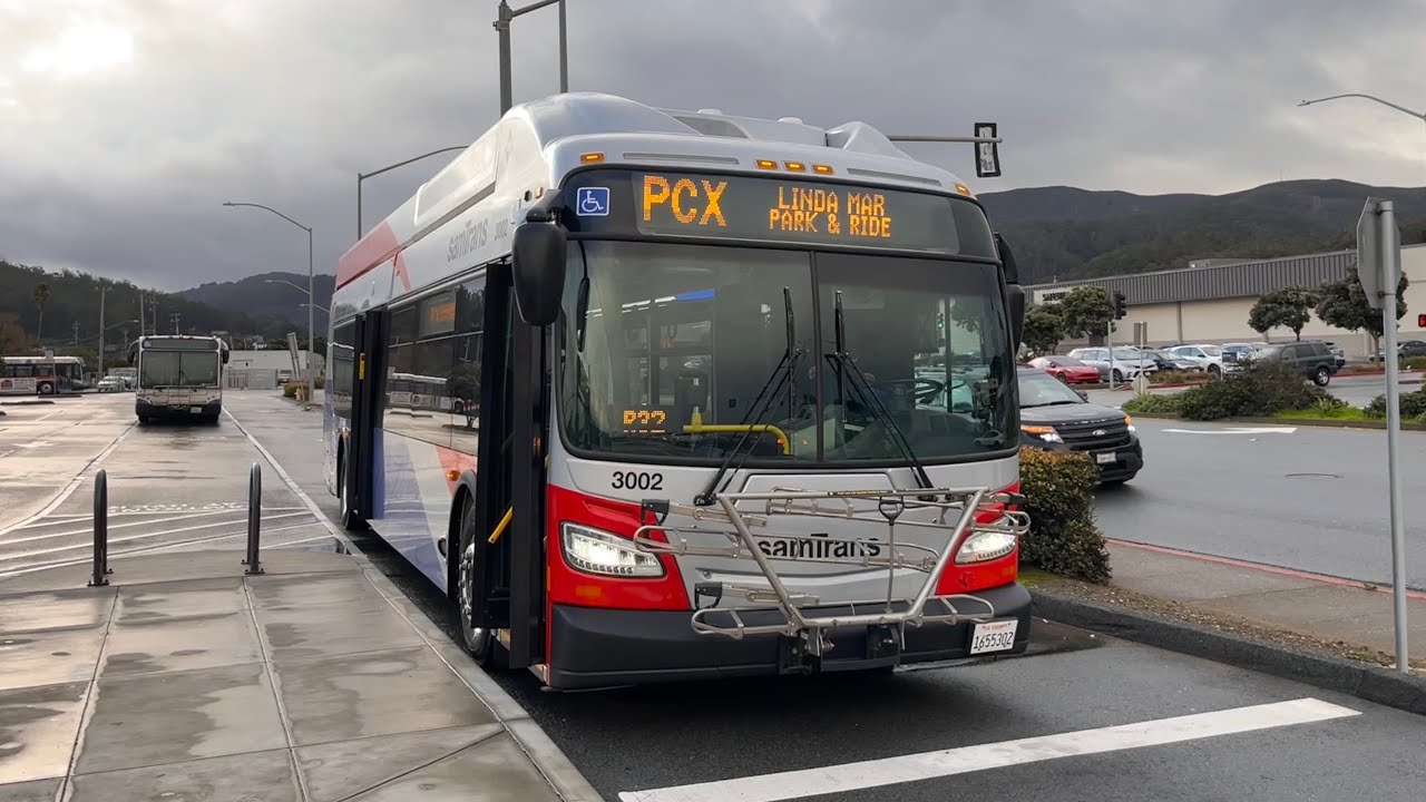 ⁴ᴷ⁶⁰ (Front View) SamTrans New Flyer XHE40 #3002 on Route PCX - to Linda Mar Park & Ride