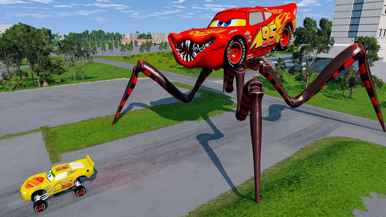 Epic escape from Lightning McQueen Spider Eater, Mack Giant Bor, Mater Eater BeamNG.Drive