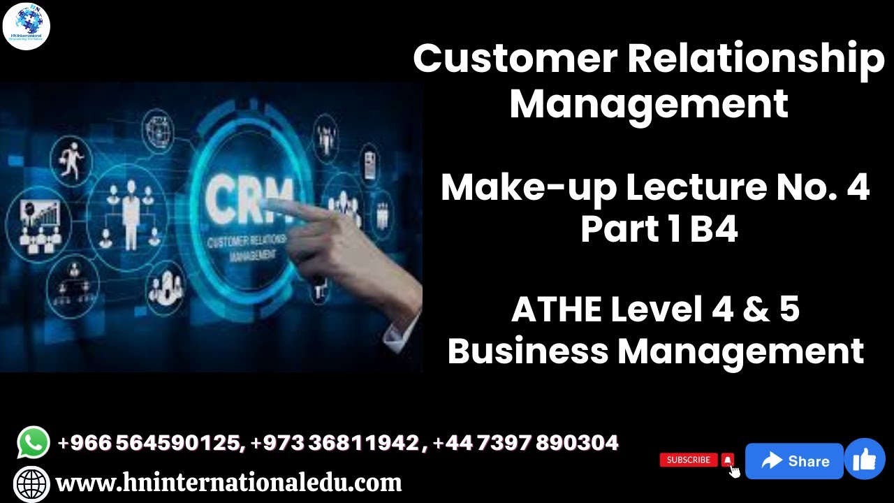 Customer Relationship Management Make-up Lecture No. 04 Part 1 B4 ATHE Level 4 Business Management