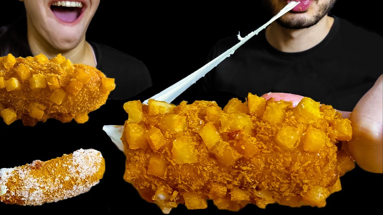 Stretchy Mozzarella Corn Dogs | ASMR Eating (No Talking) MUKBANG 먹방