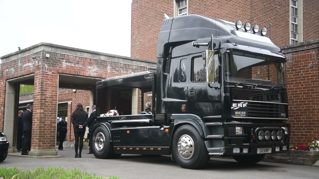Truck hearse for his final journey. Funeral.