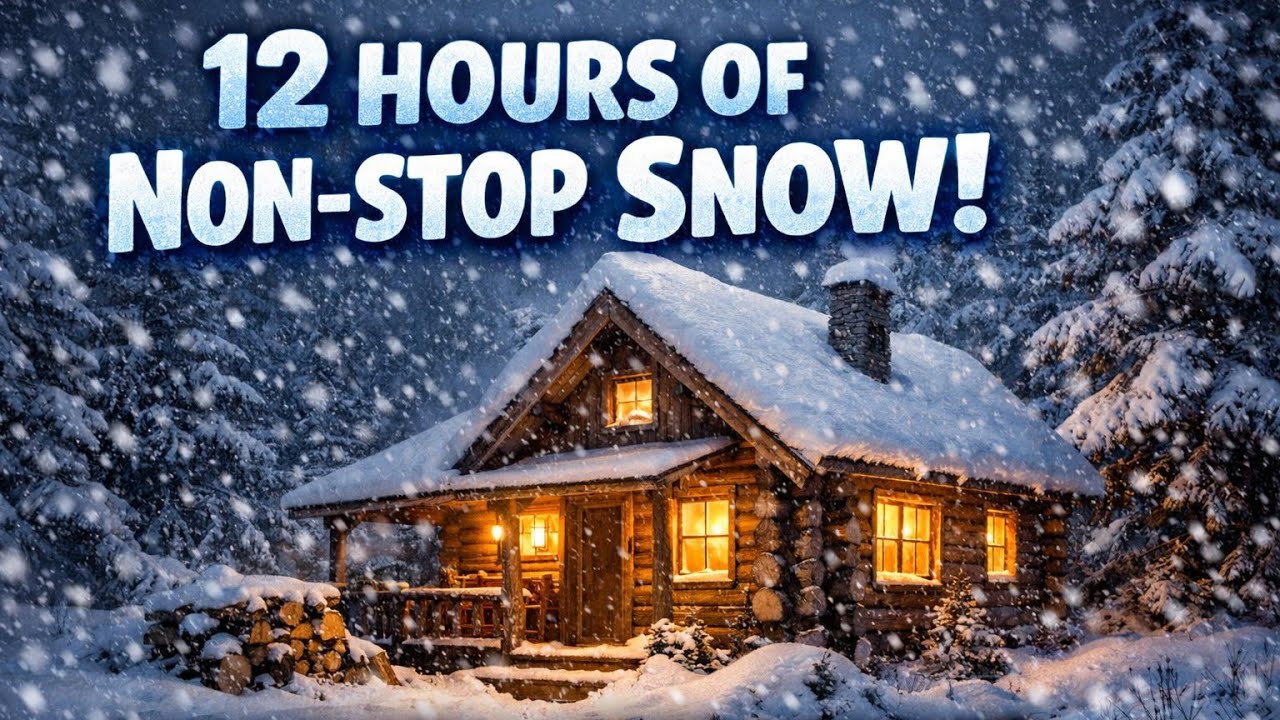 12 Hours of Snowfall Around a Wooden Cabin | Exterior Winter Ambience, No Music, ASMR Snow Sounds