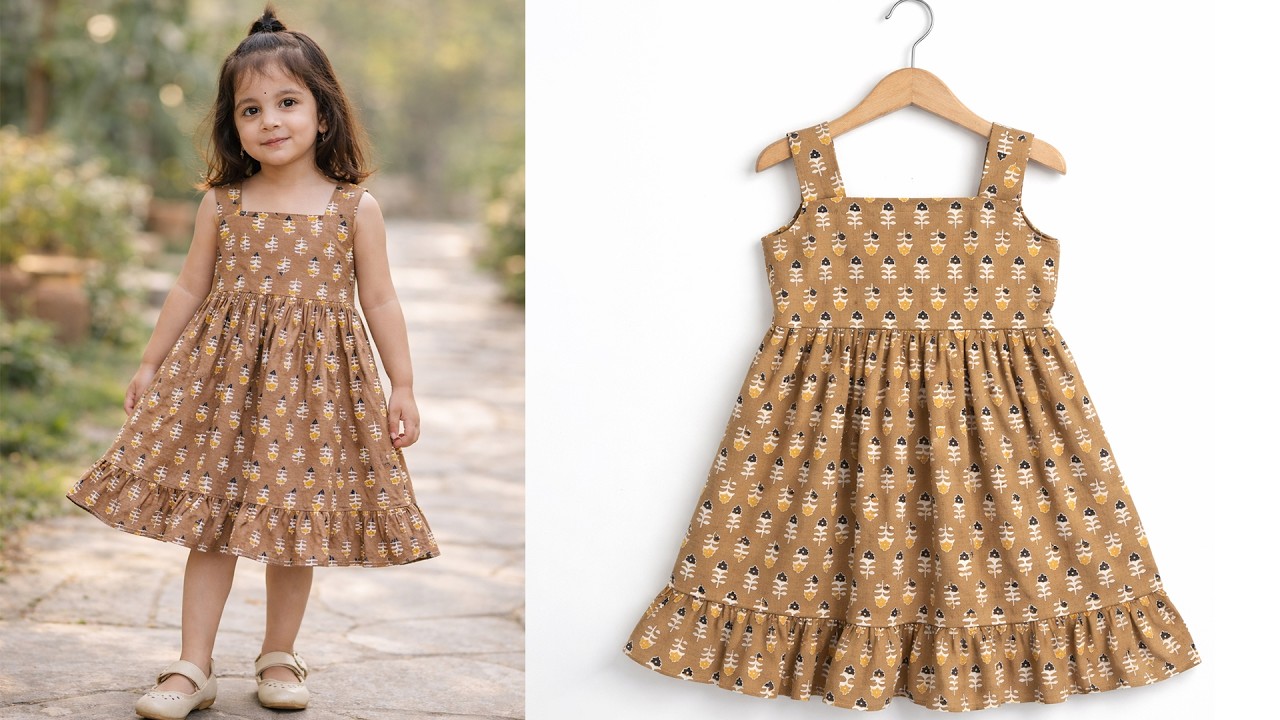Easy Full Flared Baby Frock with Layered Frill | Baby Dress Cutting & Stitching