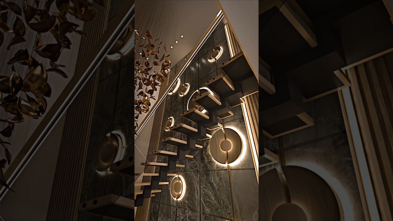 Living Room with double height staircase.