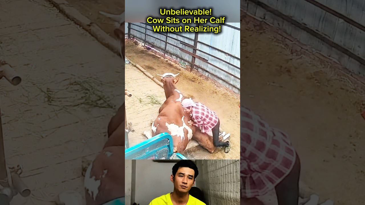Omg !!! Cow Sits on Her Calf Without Realizing!