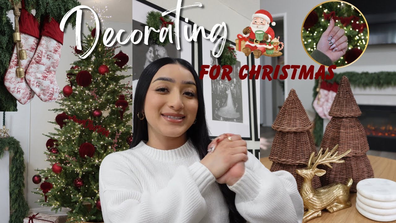Decorating My Apartment For Christmas | Burgundy theme, Christmas Nails + Shopping