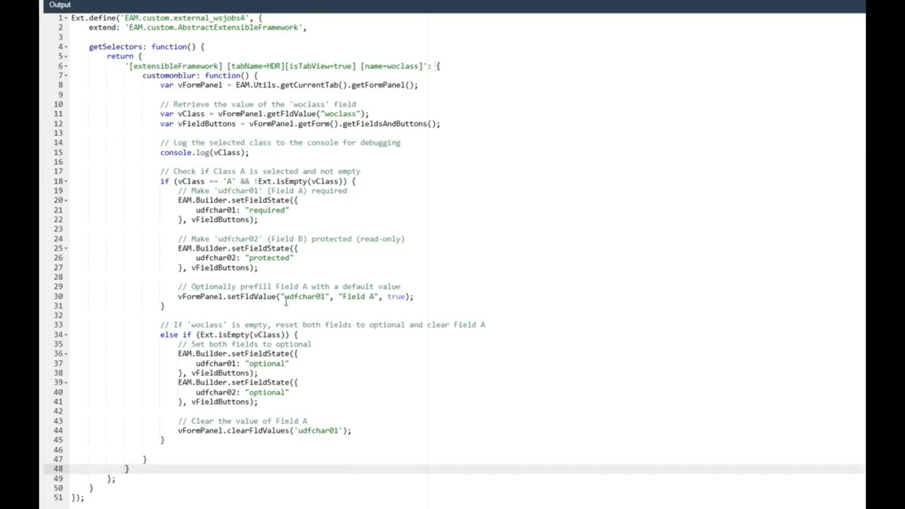 Attune / HxGN EAM ExtJS: Auto-Set & Clear Fields Based on Work Order Class Selection