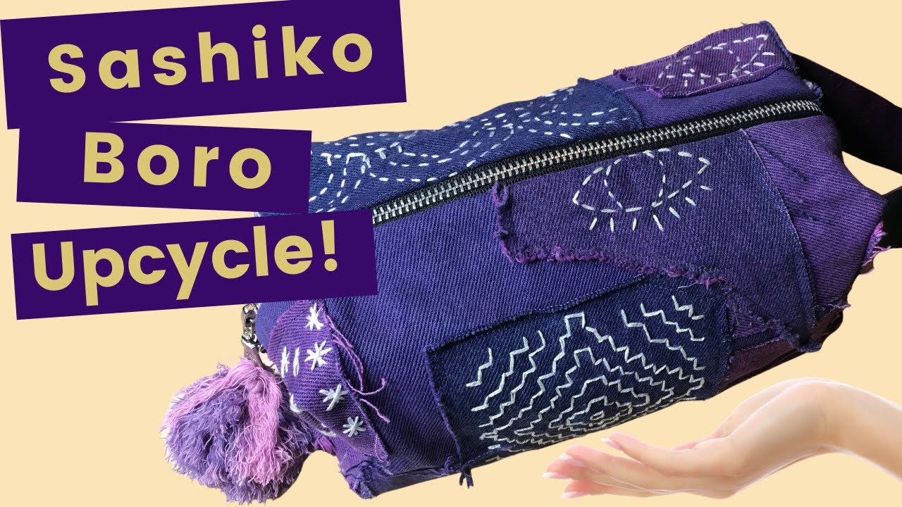 Sashiko boro bag from UPCYCLED overdyed JEANS | HAND-DYED Sewing fabric from THRIFTED denim