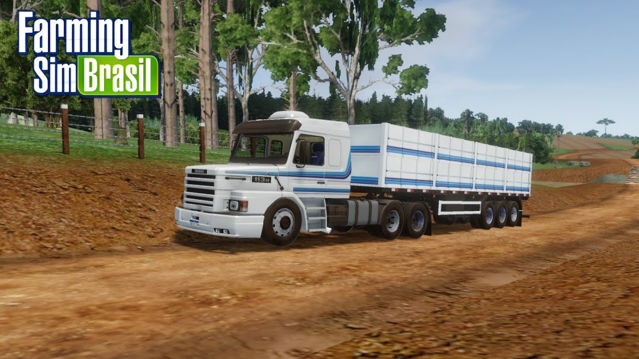 SKIN SCANIA 113 BRANCA COM FAIXAS AZUL FARMING SIM BRASIL 