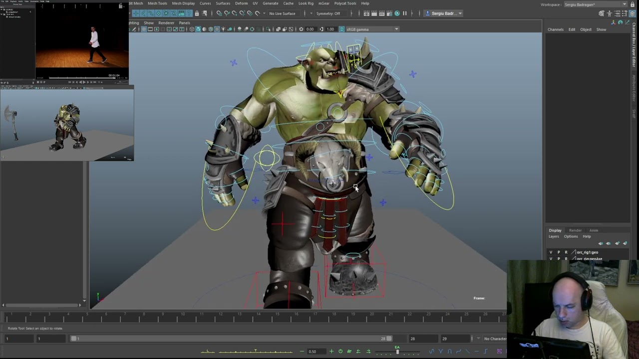 StreamVOD 24.2.2024 Part B Day001 walk:Moonwalk Character: Orc Maya rig and some Valo