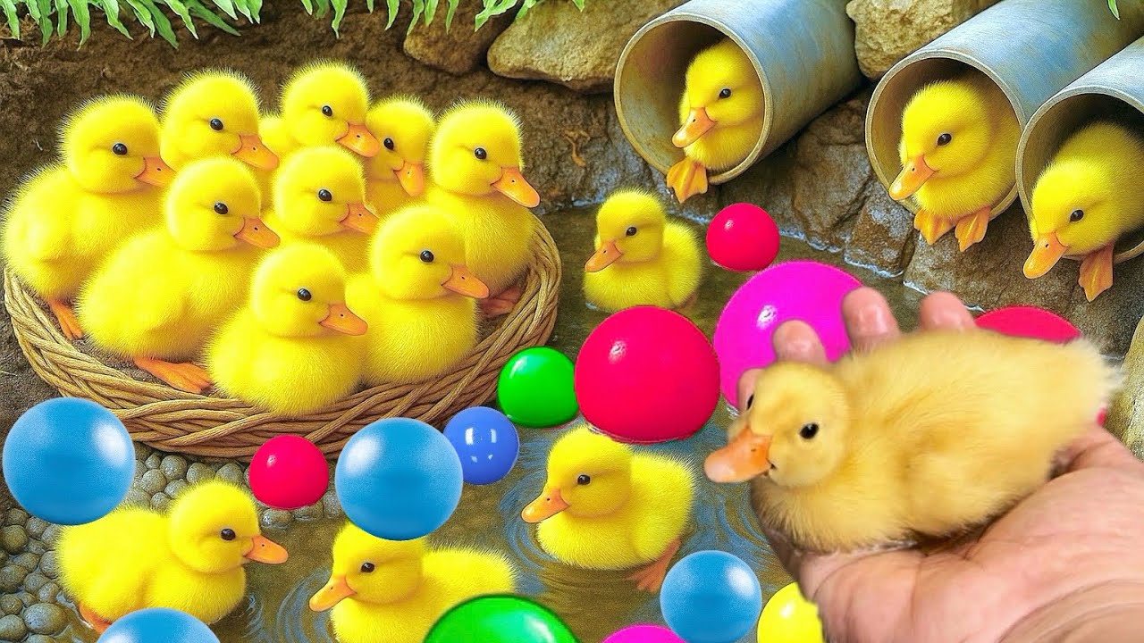 Mencari bebek lucu, Bebek berenang, menangkap bebek angsa Duck,ikan, dan ayam warna warni.