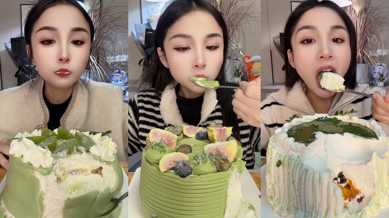 ASMR MUKBANG - MUKBANG SOUND - WHOLE MATCHA CREAMY CAKE