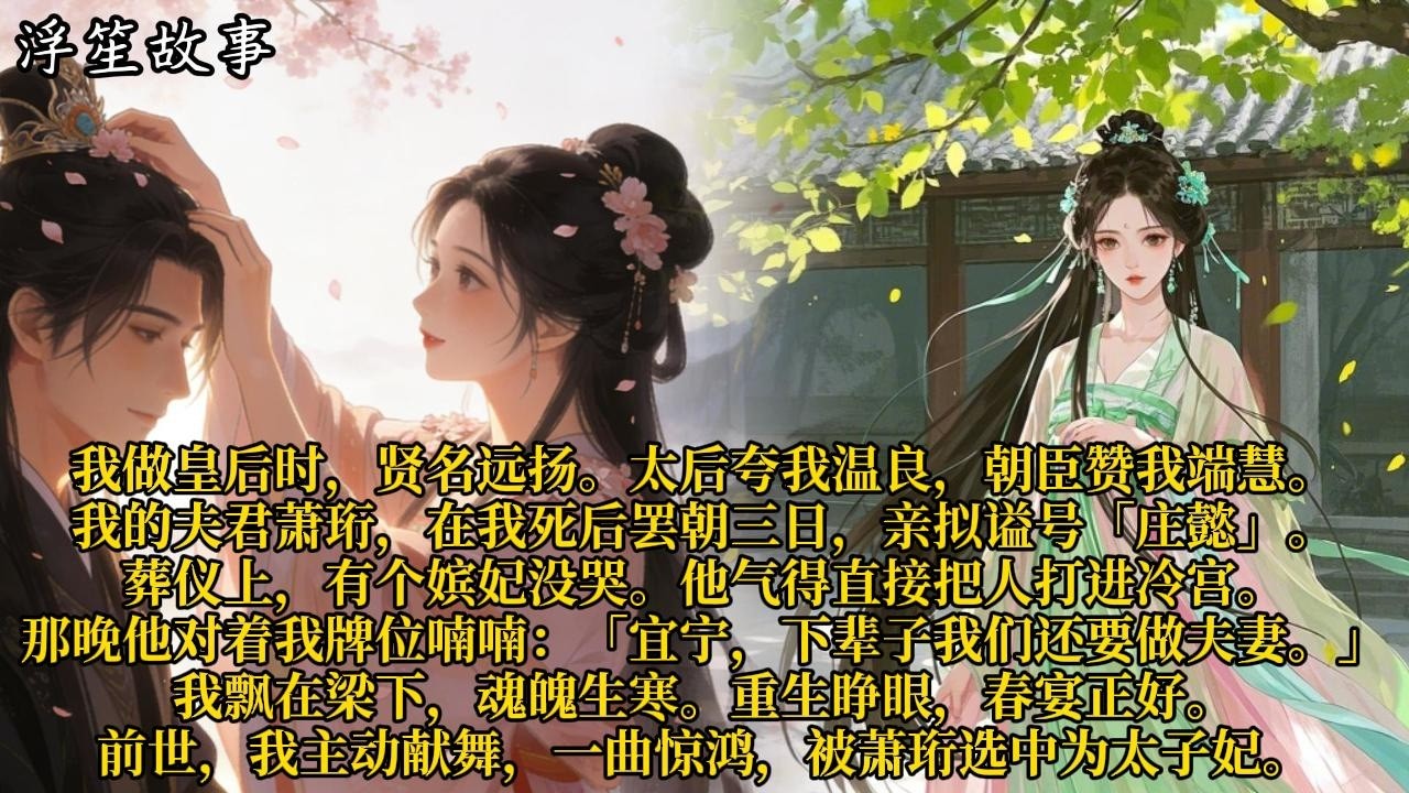 我做皇后时，贤名远扬。太后夸我温良，朝臣赞我端慧。我的夫君萧珩，在我死后罢朝三日，亲拟谥号「庄懿」。#重生 #大女主 #复仇 #宫廷 #夺权 #古风 #小说