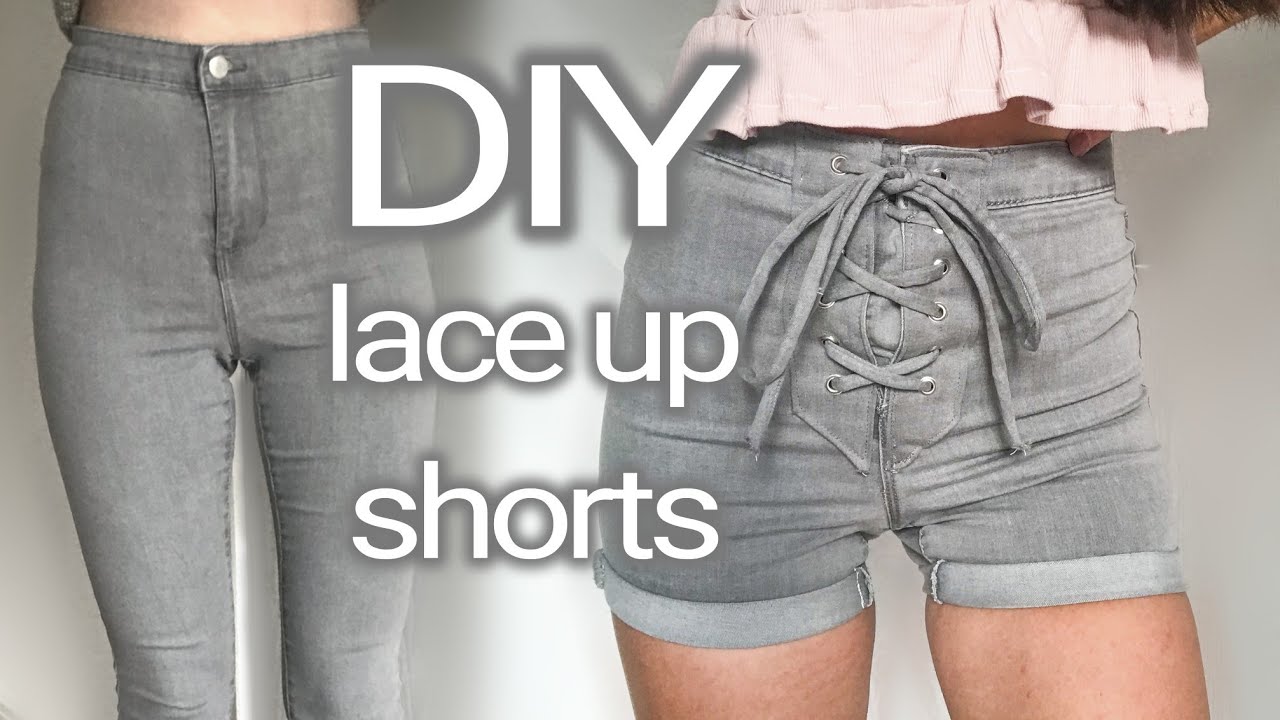DIY lace up shorts - JEANS UPCYCLE - DIY tie up detail