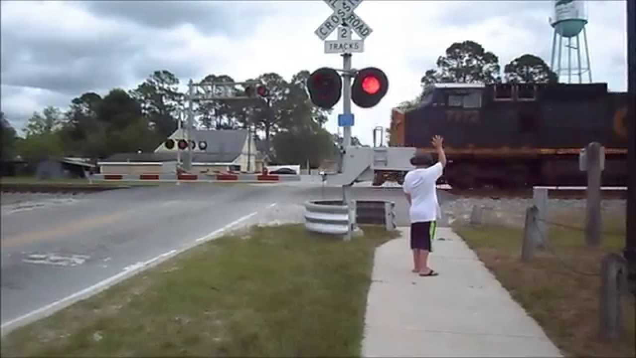CSX 6 Engines Pulling Mixed Freight Train In Folkston,GA